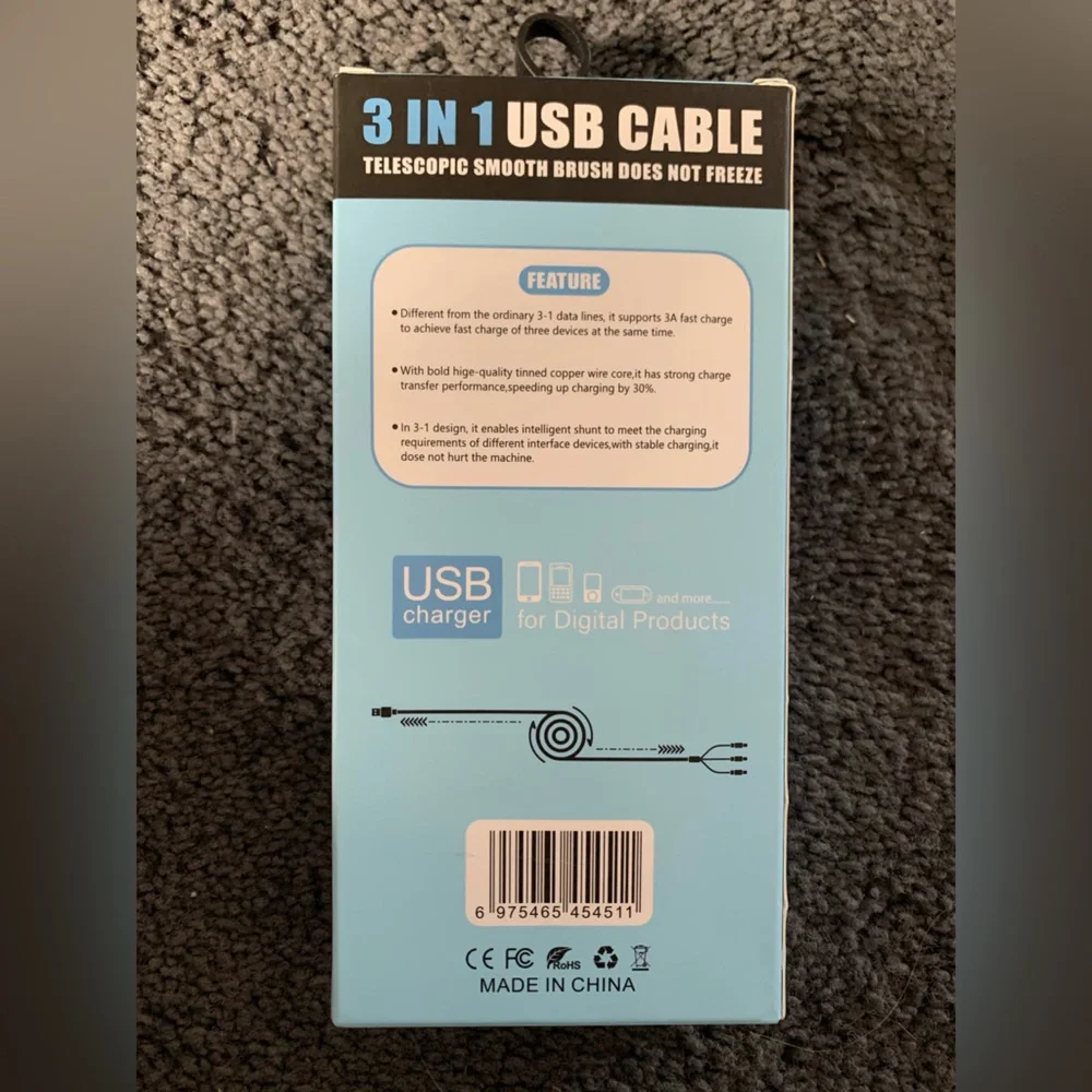 NIB 3-IN-1 USB Charging Cable